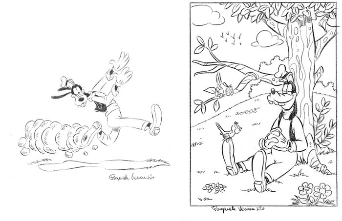 Preview of the first image of Goofy - 2 signed Goofy drawings by Pasquale Venanzio - Loose page - (2015).