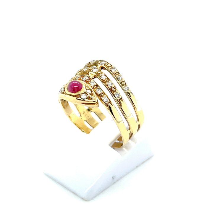 Image 3 of 18 kt. Gold, Yellow gold - Ring - 0.30 ct Ruby - Diamonds