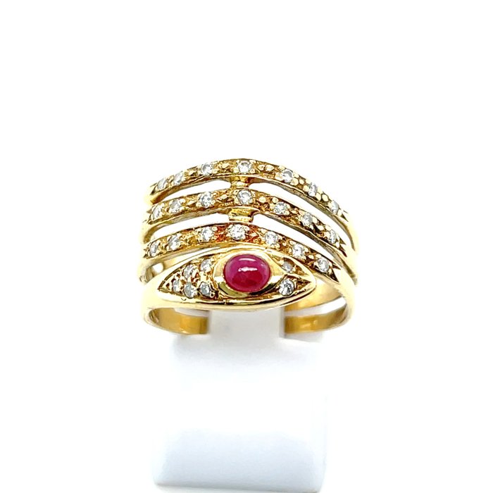 Preview of the first image of 18 kt. Gold, Yellow gold - Ring - 0.30 ct Ruby - Diamonds.