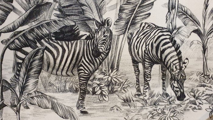 400x280cm!! Exklusives Toile de Jouy „Luxory Savana“ – Zebras, Giraffen und Leoparden - Stoff - 280 cm - 0.02 cm