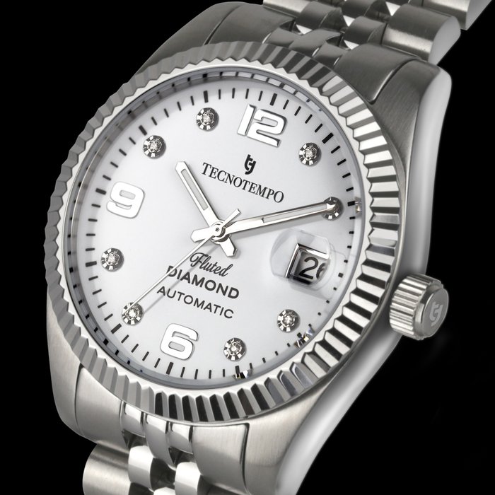Preview of the first image of Tecnotempo - Automatic "Fluted" Diamond- Limited Edition - - TT.100.DFLW (White) - Men - 2023.