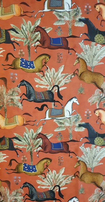 Exklusiver orientalischer Stoff von Artmaison mit laufenden Pferden -600x140cm- Ziegelrot - Stoff - 140 cm - 0.02 cm