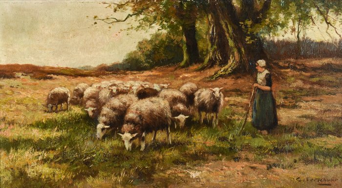 Cornelius Wouter Verschuur (1888-1966) – Boerin met schapen