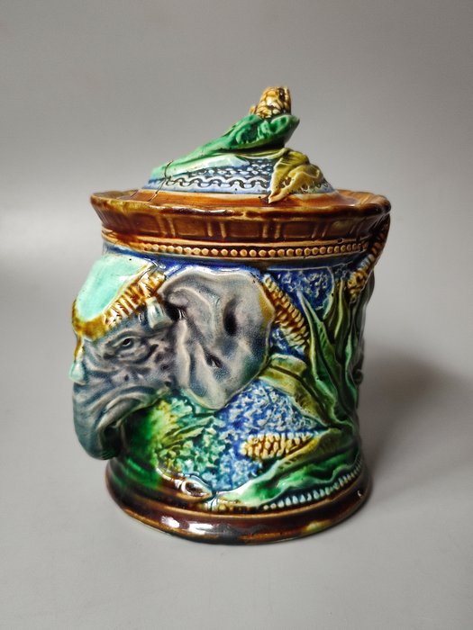 Image 2 of Onnaing (attr) - 19th Century Majolica - Elephant Tobacco Jar - Maiolica