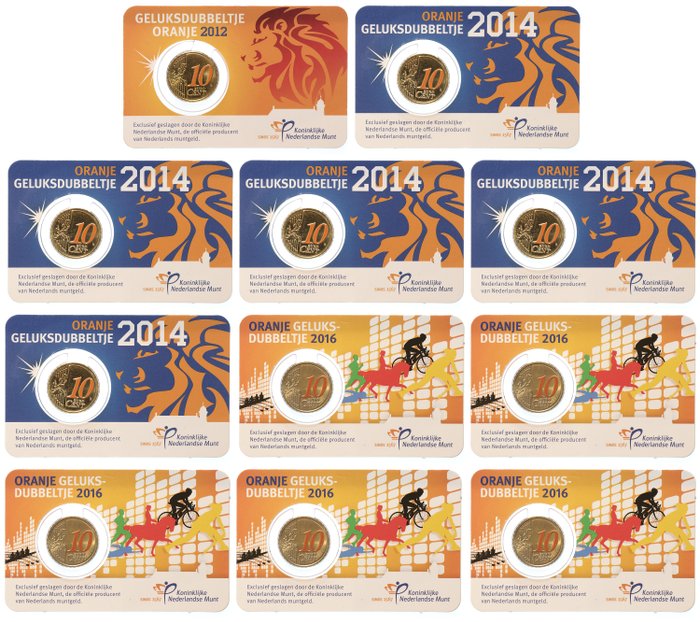 荷兰. Coin Card 2012/2016 "Oranje Geluksdubbeltje Coincards" (11 stuks)