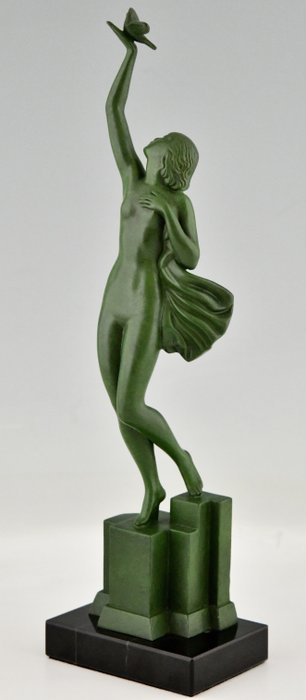 Image 3 of Fayral (Pierre Le Faguays) - Art Deco sculpture nude with bird