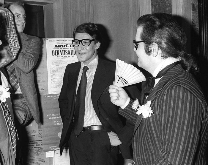 Guy Marineau - Yves Saint Laurent, Karl Lagerfeld et Pierre Bergé, ca. 1970.