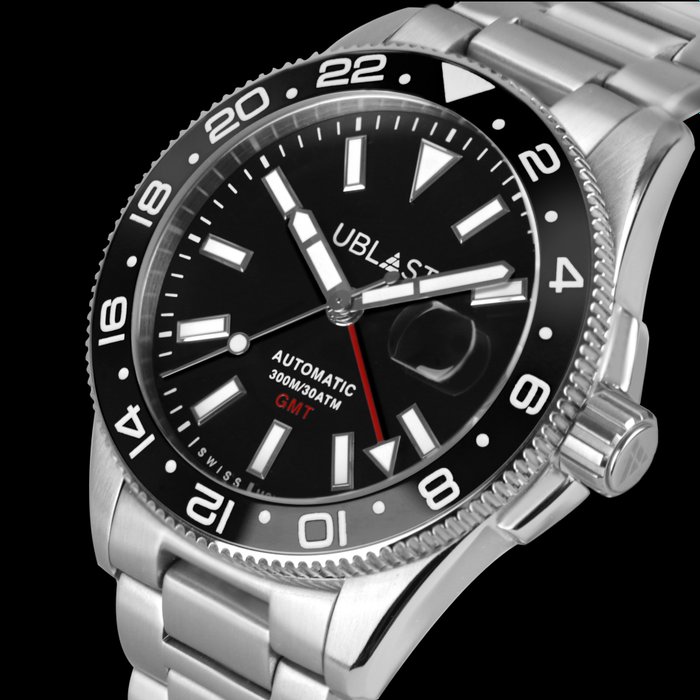 Preview of the first image of Ublast - Royal GMT Professional 30 ATM - UBRG44BK - Automatic Swiss MOVT - Men - New.