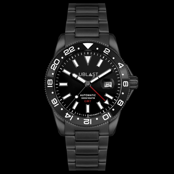 Preview of the first image of Ublast - Royal GMT Professional 30 ATM - UBRGB44BK - Automatic Swiss MOVT - Men - New.