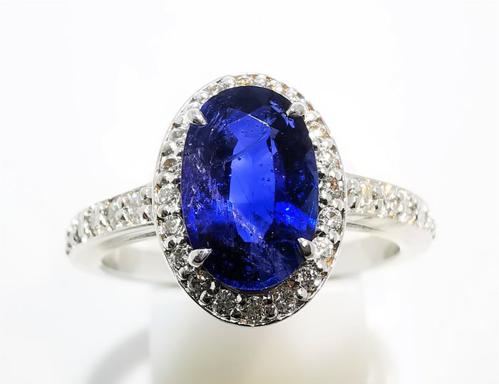 Preview of the first image of SIN RESERVA Raro Afganistán Blue 2.21ct GIA sin trata 4.56gr - 18 kt. White gold - Ring - 1.89 ct S.