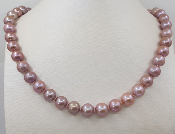 Image 2 of No reserve price - 10x11.5mm Pink Edison - 925 Freshwater pearls, Silver - Necklace