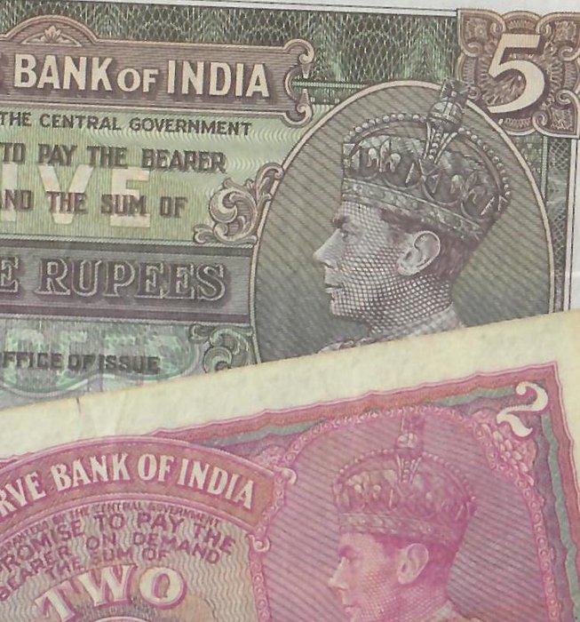 British India. George VI (1936-1952). 2 and 5 Rupees ND (1937) Taylor signature - Pick 17a and 18a