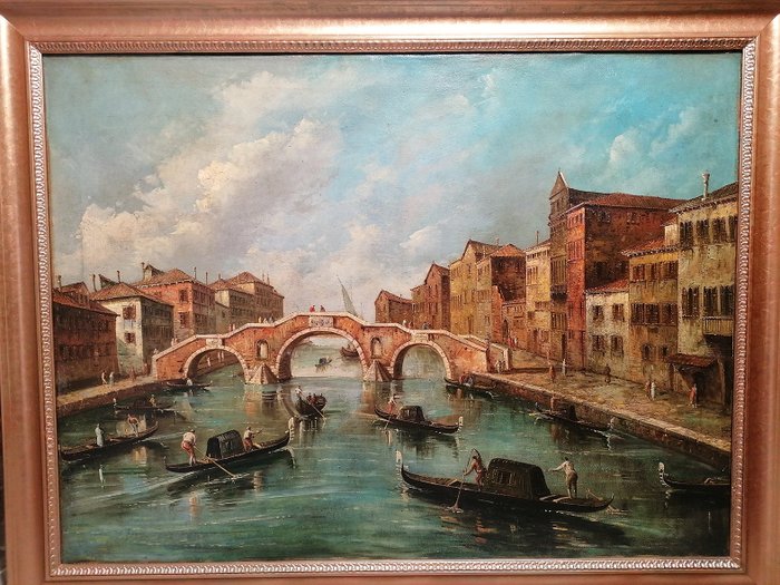 Image 3 of Scuola Veneta, XIX/XX - Cannaragio dal ponte dei tre archi a palazzo Surian Bellotto