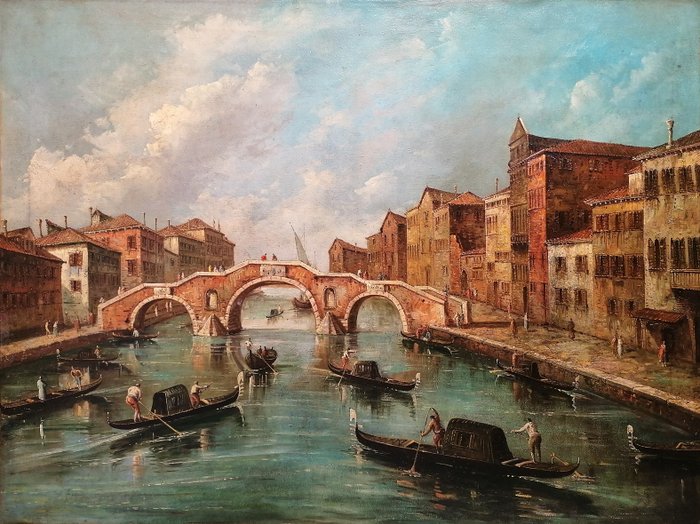 Preview of the first image of Scuola Veneta, XIX/XX - Cannaragio dal ponte dei tre archi a palazzo Surian Bellotto.