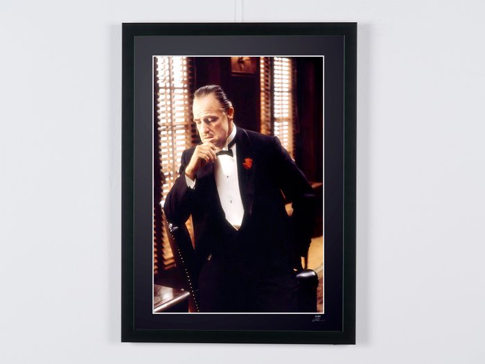 The Godfather, Marlon Brando as "Don Vito Corleone" - Fine Art Photography - Luxury Wooden Framed 70X50 cm - Limited Edition Nr 04 of 50 - Serial ID 19139 - - Original Certificate (COA), Hologram Logo Editor and QR Code