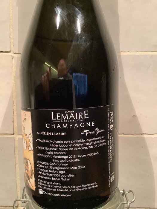 2019 Aurélien Lemaire, Brut Nature “Les Terres Jaunes” – Champagne Blanc de Blancs – 2 Flessen (0.75 liter)