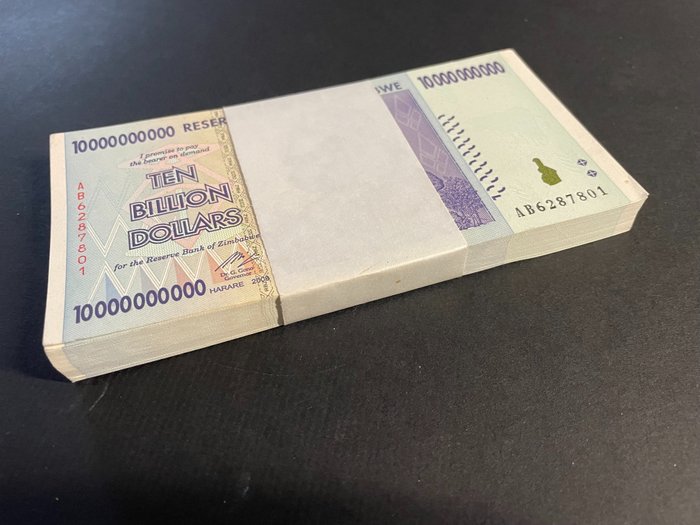 Zimbabwe. - 100 x 10 Billion Dollars - Pick 85 - Original bundle