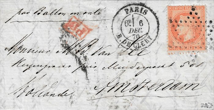 Preview of the first image of France 1870 - Balloon mail ‘Le Denis Papin’ bound to Amsterdam.