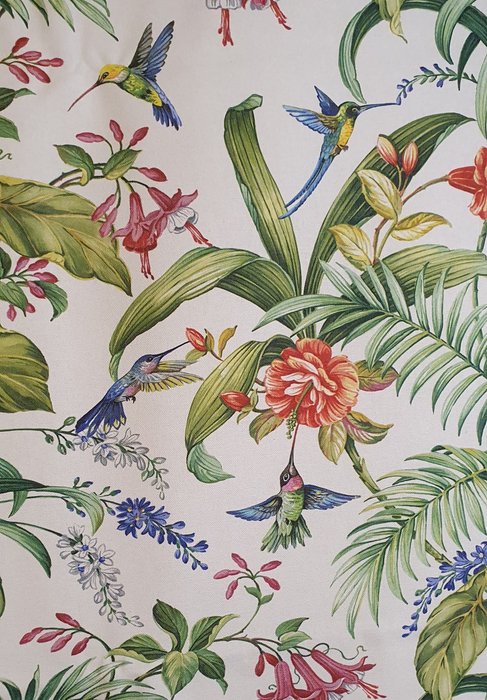 Țesătură exclusivă Floral Art Nouveau cu colibri colorați - 600x140cm - Boemă