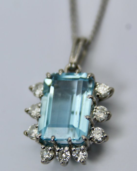 Preview of the first image of 18 kt. White gold - Pendant - 3.32 ct Aquamarine - Diamonds.