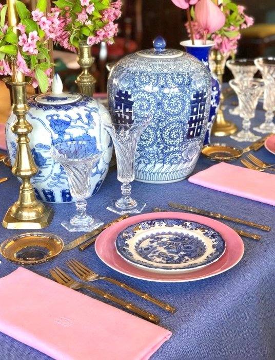 Sininen tweed-pöytäliina suurille pöydille. 2,70 x 1,80 cm - Pöytäliina  - 270 cm - 180 cm