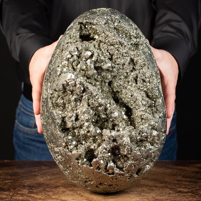 大型雕刻晶洞 - 巨型黃鐵礦蛋 - Huanzala 礦山 - 高度: 340 mm - 闊度: 230 mm- 36.15 kg