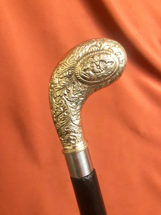 Preview of the first image of A “ golf “ classy , Art Nouveau style,walking stick. Handle designed asa golf stick - silvered bras.