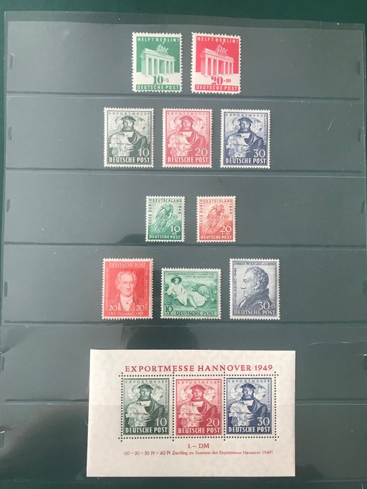 Occupation alliée - Allemagne (zone américaine et britannique) 1949 - Volumes avec bloc de Hannover Messe - Michel 101/110 en blok 1