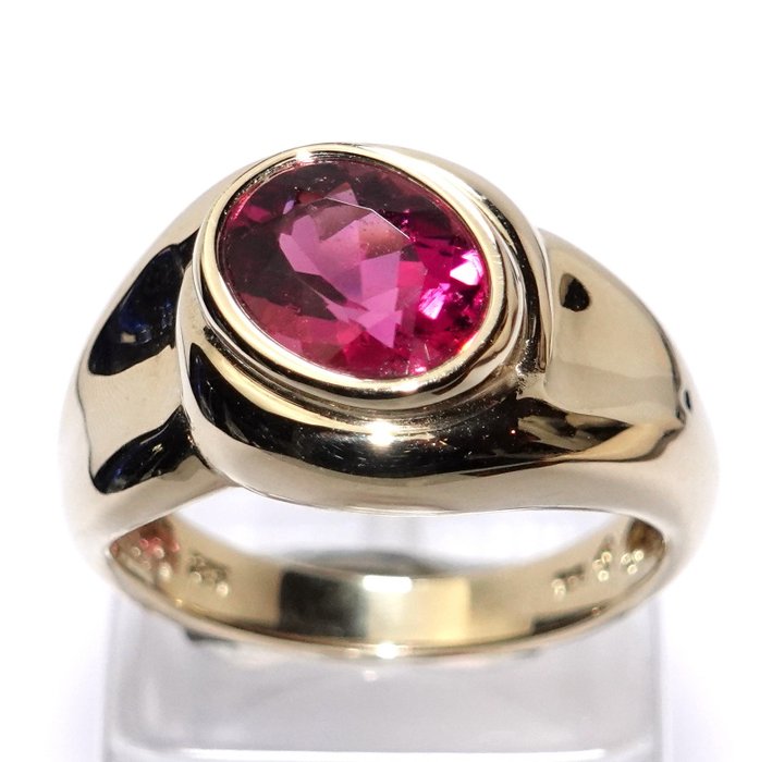 Preview of the first image of Rubellit - 14 kt. Yellow gold - Ring, Set - 2.10 ct Tourmaline.