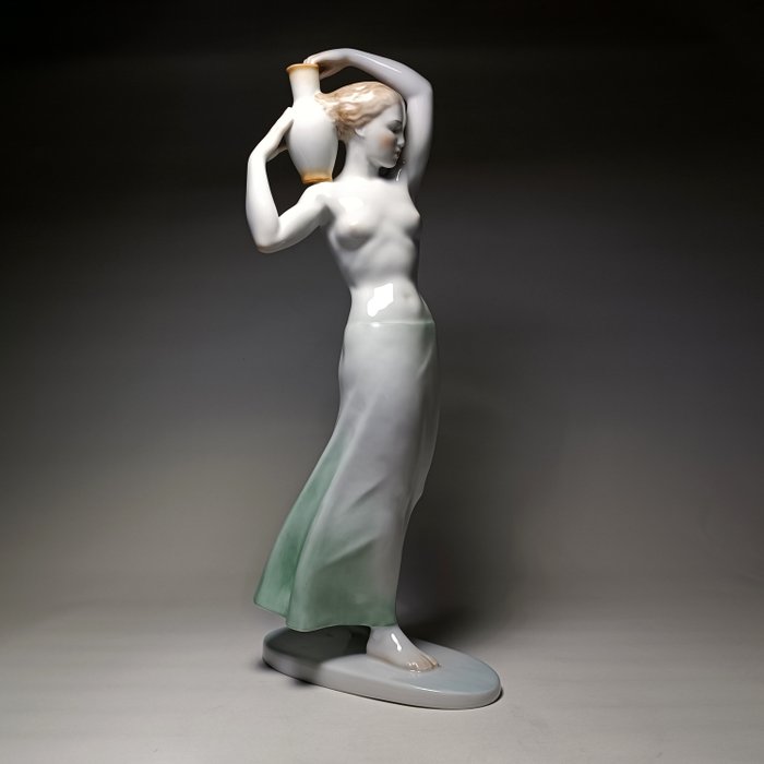 Herend - Géza Galántai Fekete - sculptuur, Nude Lady - 39.5 cm - porselein