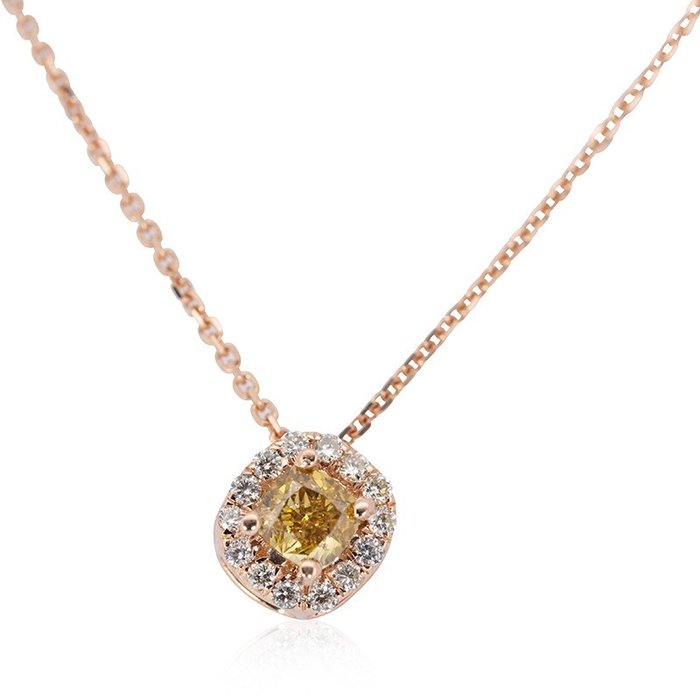 Zonder Minimumprijs - Ketting met hanger - 18 karaat Geel goud -  0.20 tw. Geel Diamant  (Natuurlijk gekleurd) - Diamant 