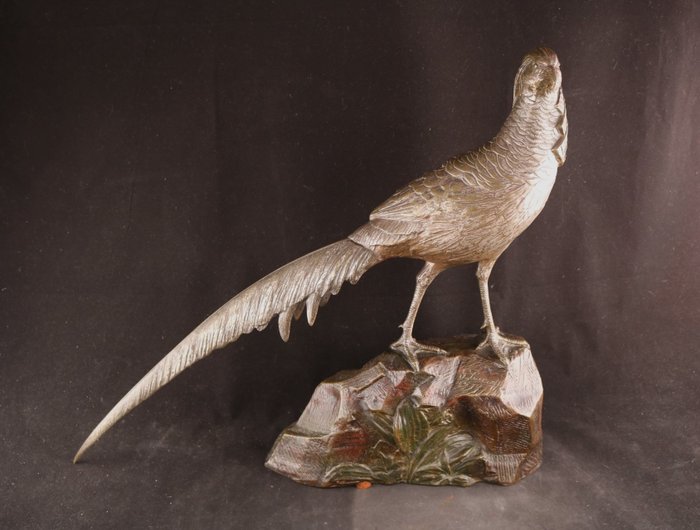 Georges Dimitrievic Lavroff (1895-1991) - 雕塑, Grote fazant op rots - 50 cm - 黄铜色