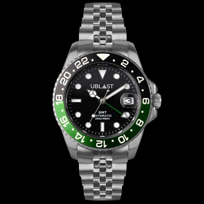 Ublast® - Automatic Diver GMT Jubilee Strap - UBDGMJ40BGN - Sub 200M - Mężczyzna - Nowy