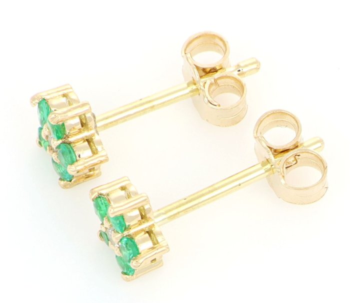 Image 3 of No Reserve Price - 18 kt. Yellow gold - Earrings - 0.05 ct Diamond - Emeralds