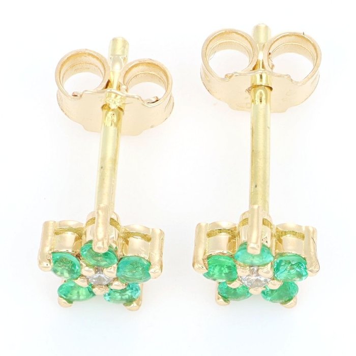 Image 2 of No Reserve Price - 18 kt. Yellow gold - Earrings - 0.05 ct Diamond - Emeralds