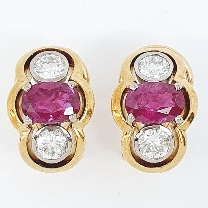Preview of the first image of 18 kt. White gold, Yellow gold - Ring - 1.00 ct Diamond - Rubies.