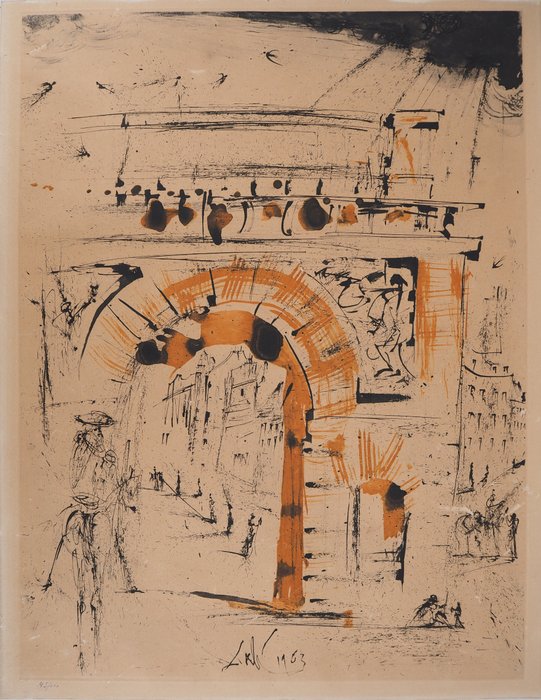 Salvador Dali (1904-1989) - Paris : La Porte Saint Martin aux Cavaliers