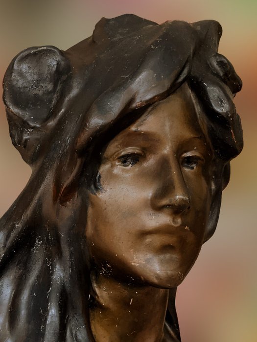 Image 3 of Very large Bust of a woman, Art Nouveau, patinated bronze ceramic, 1920 (1)