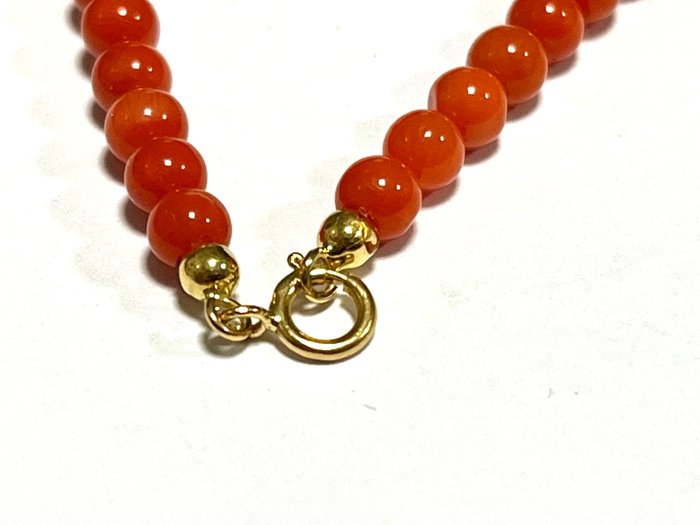 Image 3 of 18 kt. Yellow gold - Necklace Coral - sardinia red