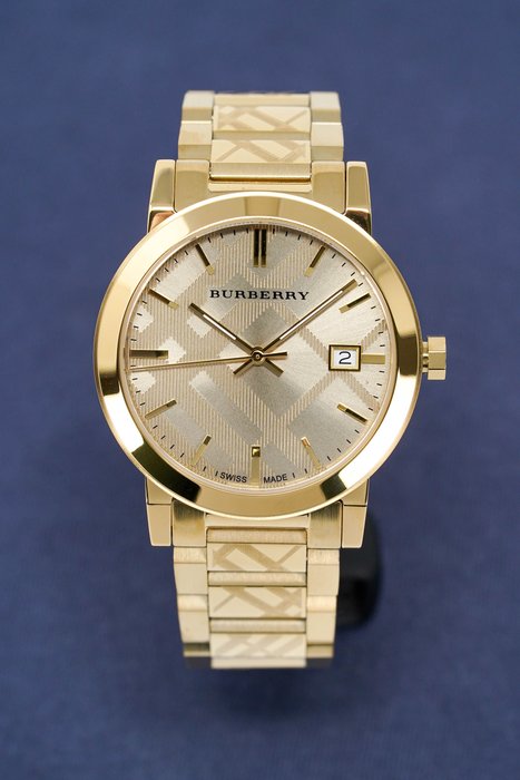 Preview of the first image of Burberry - The City Engraved Checked Gold + FREE SHIPPING - BU9038 - Unisex - 2011-present.
