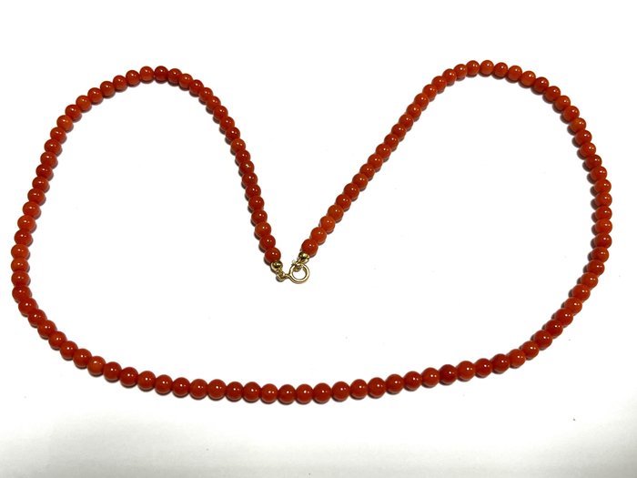 Image 2 of 18 kt. Yellow gold - Necklace Coral - sardinia red
