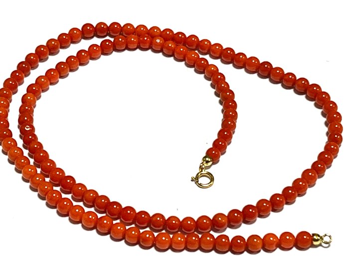 Preview of the first image of 18 kt. Yellow gold - Necklace Coral - sardinia red.