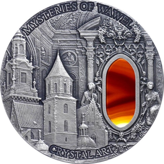 紐埃. 2 Dollars 2013 "Wawel Royal Castle - Cracow in Poland" - With real Agate, 2 Oz (.999)
