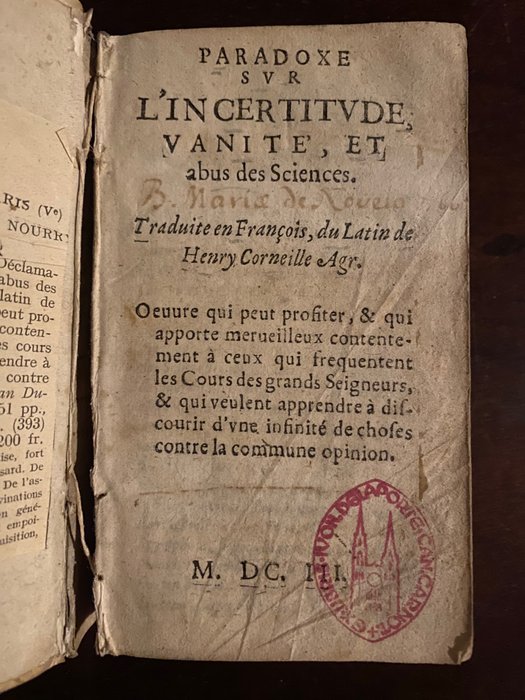 Preview of the first image of Henri-Corneille Agrippa de Nettesheim - Paradoxe sur l'incertitude, vanité et abus des sciences - 1.