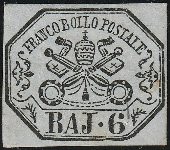 Preview of the first image of Italian Ancient States - Papal State 1864 - I^ Em. 1/ b. grigio perla ben marginato nuovo piena gom.