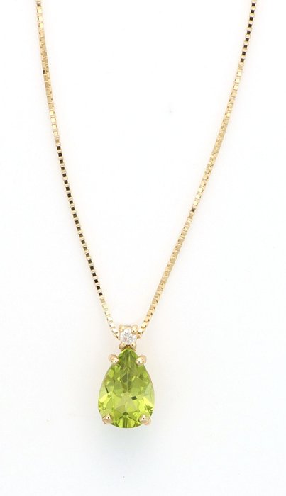 Image 2 of No Reserve Price - 18 kt. Yellow gold - Necklace with pendant - 0.01 ct Diamond - Peridots