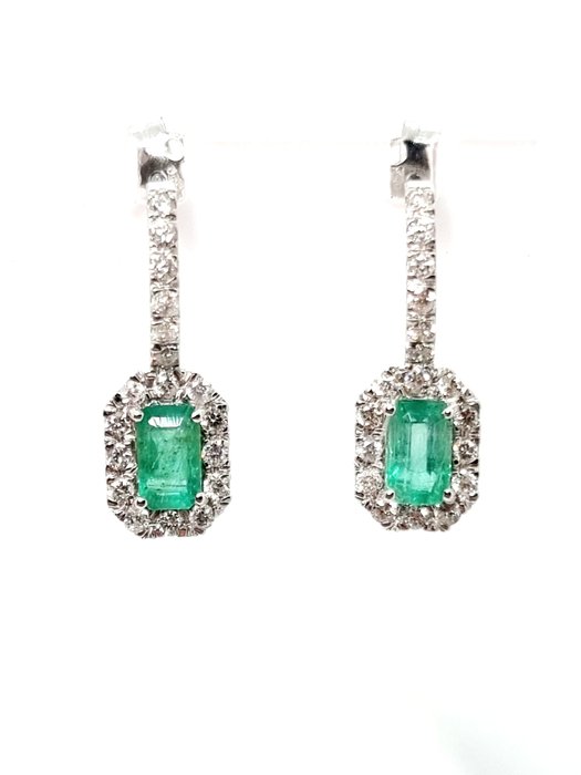 Image 2 of 18 kt. White gold - Earrings - 0.70 ct Emerald - Diamonds