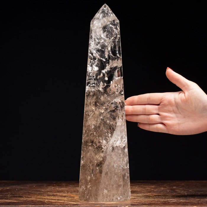优质石英点 巨大的超透明石英头 - 高度: 355 mm - 宽度: 95 mm- 2135 g