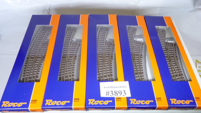 Roco H0 - 42559 - Linhas ferroviárias de modelismo ferroviário (5) - Interruptor curvo RocoLine BWr 2/3 direito com roupa de cama removível - # 3893