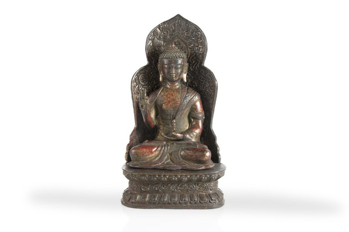 Figuur/beeld (1) - Brons - Lacked Bronze buddha - China - Ming Dynastie (1368-1644)